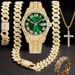 Hip Hop Diamond-Studded Watch Five-Piece Set With Diamond-Shaped Chain Cross Necklace And Cuban Ring_voghion.com