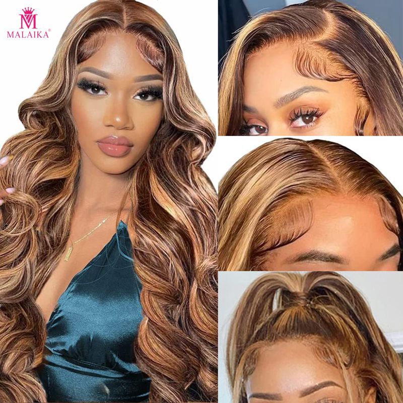 „Highlight Ombre“ nėriniai priekinis perukas žmonių plaukams 13x4 nėriniai priekiniai perukai žmonių plaukams medus šviesiaplaukis paryškinimas 180 % tankis 4/27 kūno bangos nėriniai priekinis perukas žmonių plaukams_voghion.com