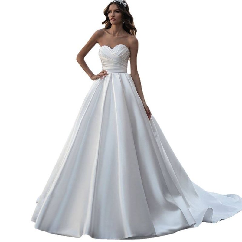 Women's clothing satin wedding dress 2024 new summer bride slim small tail luxury fluffy wedding dress_voghion.com