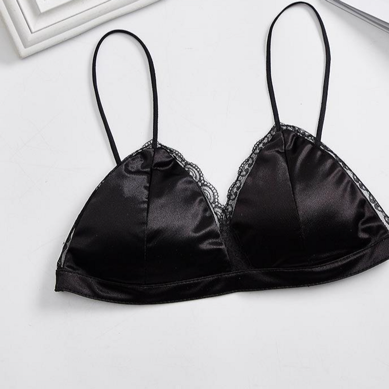 Damen Dessous Cup Satin Keine Linie Spitze Rand Unterwäsche Mädchen Einfache Sexy Dünne BH Wrap Brust Weiblich_voghion.com