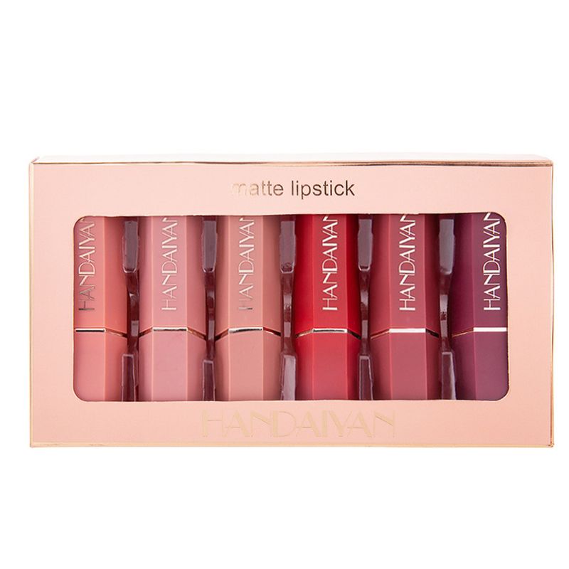 Gwong 6 farger Matt Langvarig Ikke-klebrig Lipstick Lip Gloss Kosmetisk_voghion.com