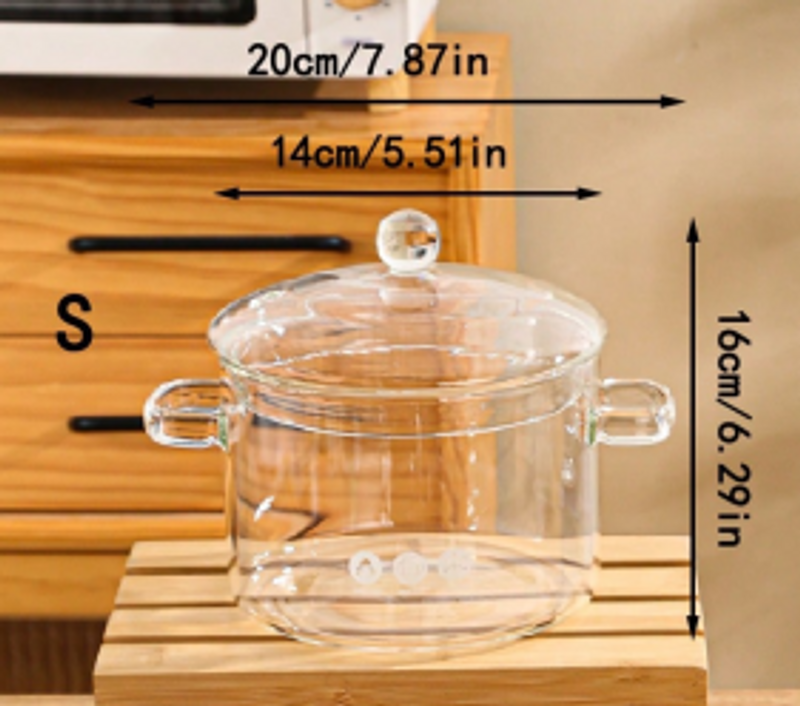 1PC High Borosilicate Glass Soup Pot Thickened with Lid Double Ear Amber Small Hot Pot Household Ming Power Pot Heating Stew Pot_voghion.com