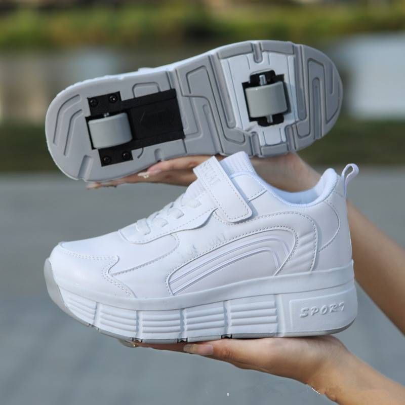 Children's runaway shoes Girls' automatic pulley sneakers Boys' children's mother and child with wheels sneakers Adult double-wheel deformation skates_voghion.com