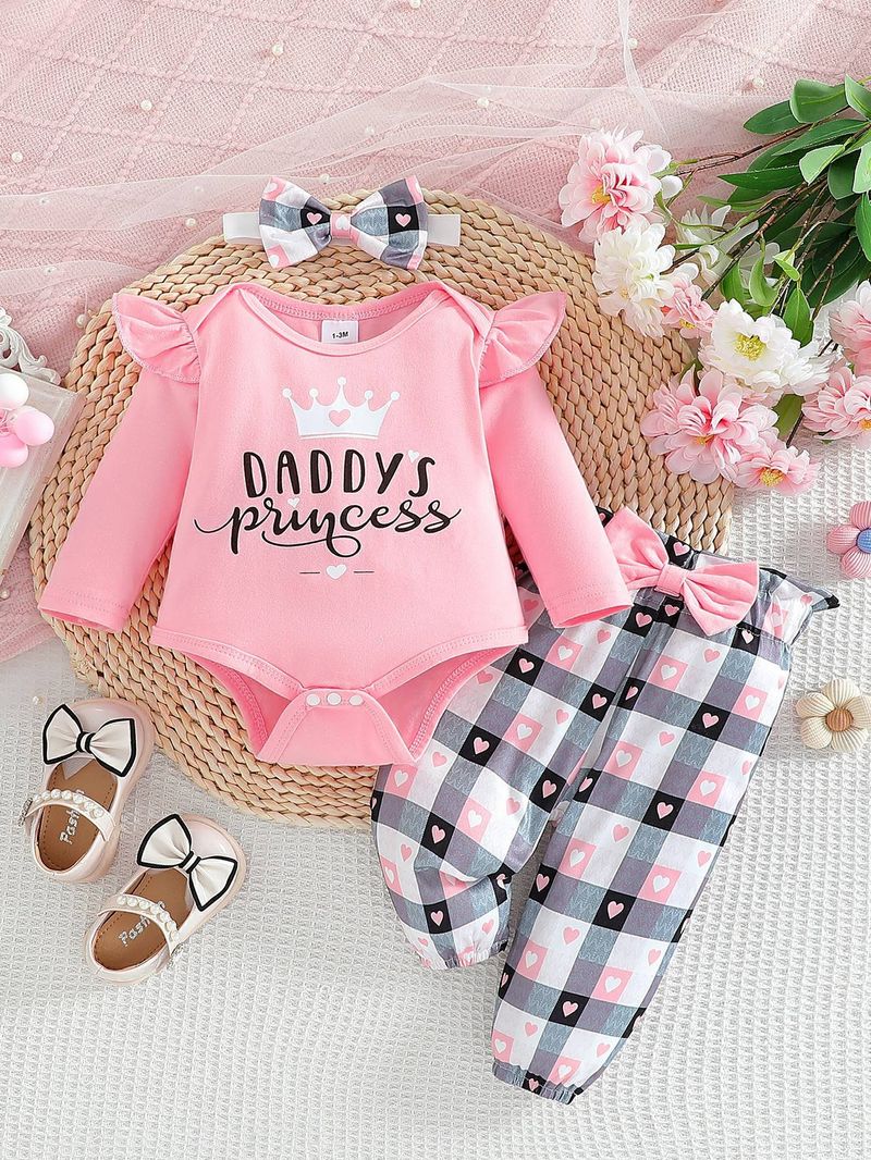 Kids’ Clothing Exclusive New Baby Suit Cotton Printed Tight Top And Plaid Trousers Suit_voghion.com