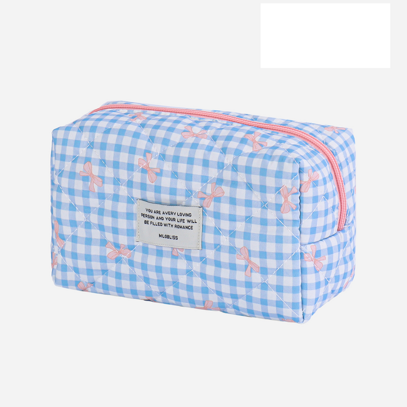 Plaid Bow Cute Cosmetic Bag Large Capacity High End Storage Bag Girls Toiletry Bag Pencil Case_voghion.com