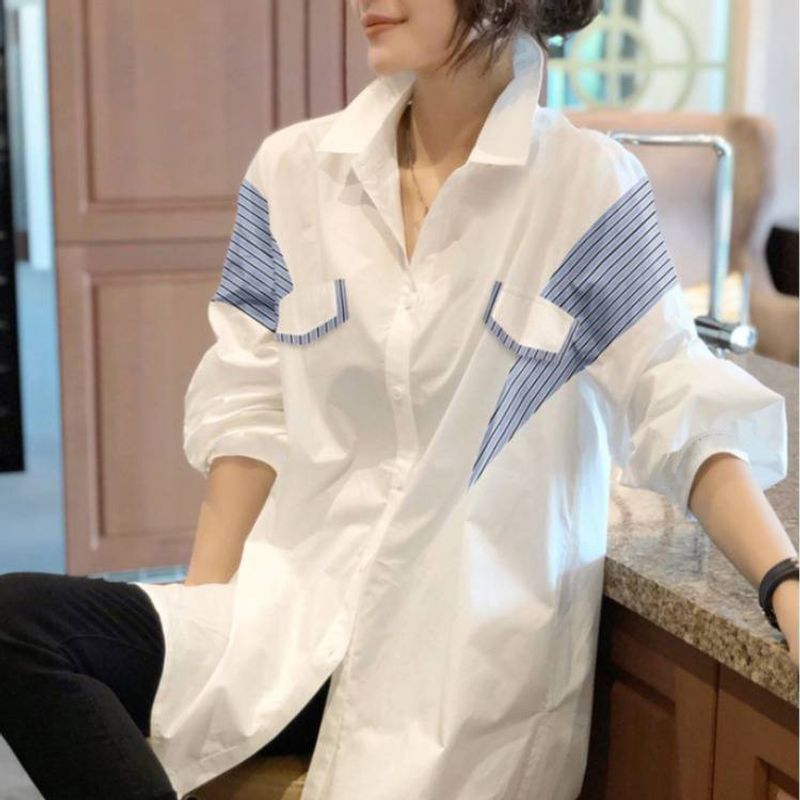 Dameskleding Commuter Fashion Design Sense All Match Temperament Revers Lange Mouw Shirt Dames_voghion.com