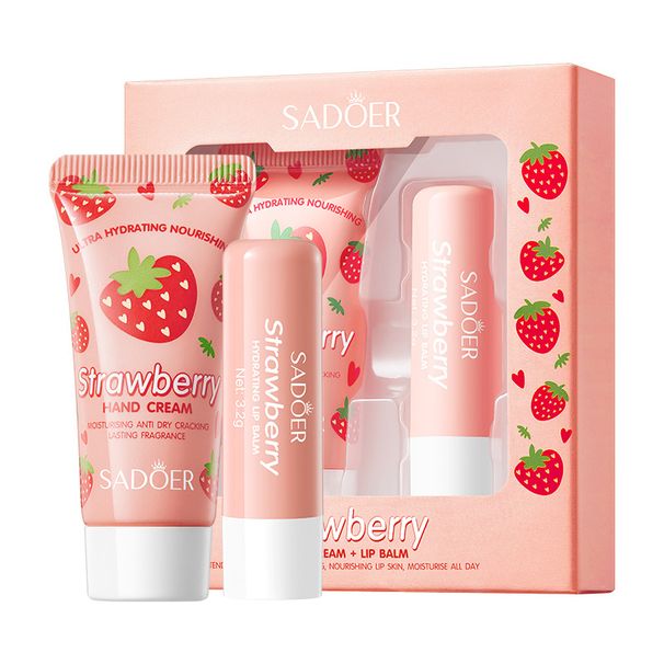 SADOER Strawberry Nourishing Hand Cream + Lipstick Fruit Set Peach Hand Cream, Avocado Hand Cream, Lip Balm Set Delicate Packaging, Beautiful_voghion.com