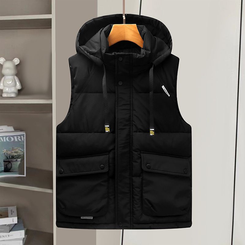 Herren Baumwolle Paar Design Sinn Herbst Winter Arbeitskleidung Multi-Pocket Lose Jacke Abnehmbare Kapuze Warme Weste_voghion.com