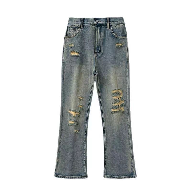 LKTM Wear # Summer Hole Micro Pull Jeans Men's American Trendy Brand Washed Loose Versatile Floor Pants 03E_voghion.com