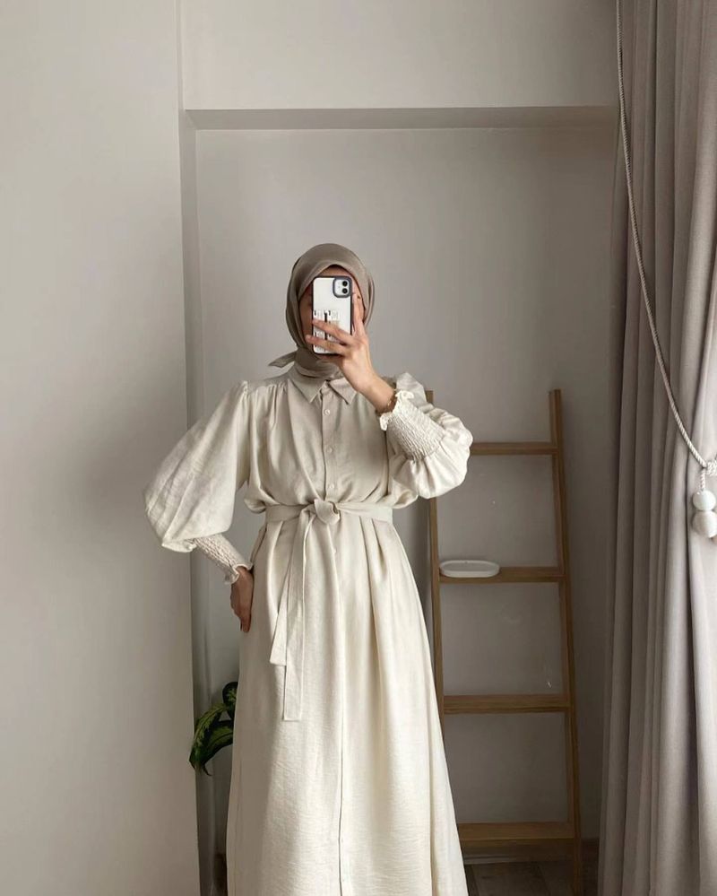 Women's Clothing spring and autumn new style pure color Muslim style commuting temperament simple versatile lapel long sleeve loose_voghion.com