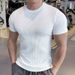 Men's Short-sleeved T-shirt Summer New Slim-fit Business Casual Fashion Versatile High-end Striped Crew Neck Bottoming Shirt_voghion.com