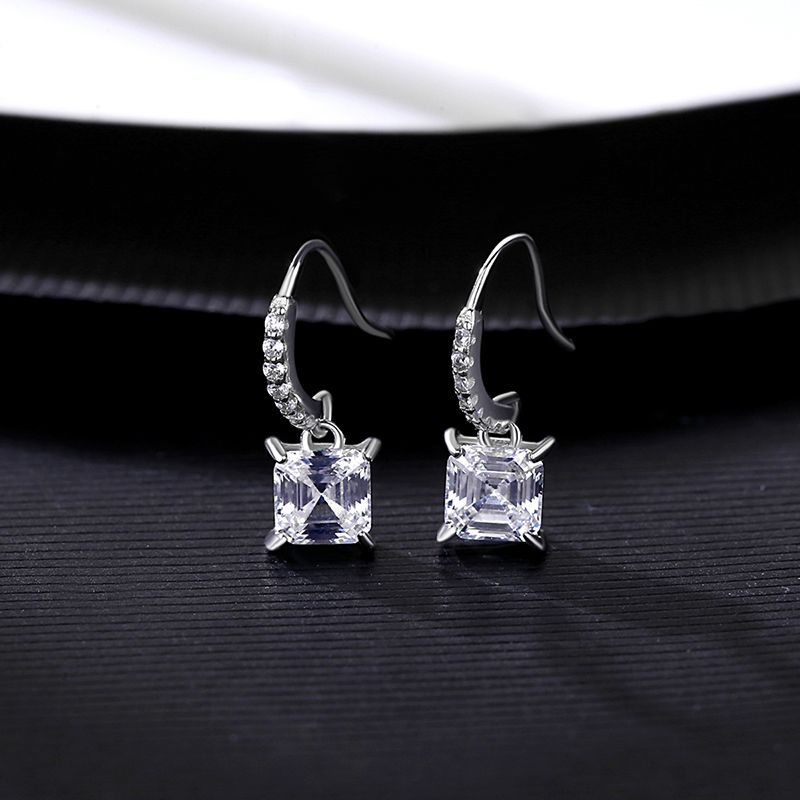 Orecchini pendenti in zircone cubico quadrato per donna Anniversario Fine Vero Argento Sterling Ganci per le orecchie Pendientes_voghion.com