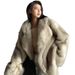 Women's Clothing Luxury Faux Fox Fur Coat Women's Longline Casual Oversized Lapel Plush Jacket - Coffee Tip / White With Yellow Tip_voghion.com