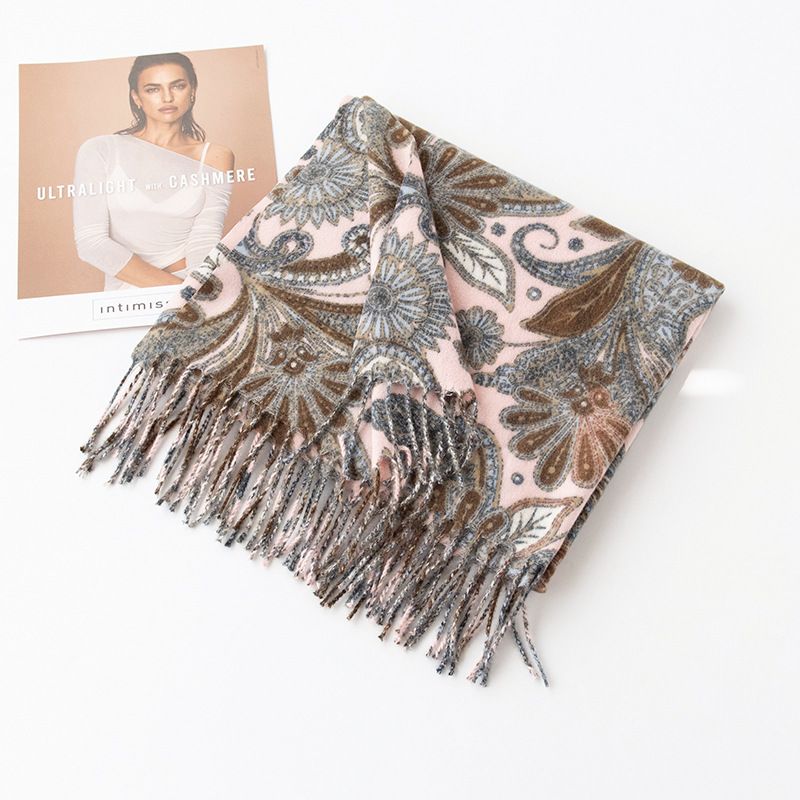 Colored cashew print ethnic style scarf for women in autumn winter 2024, simple versatile scarf, elegant warm, and cold_voghion.com