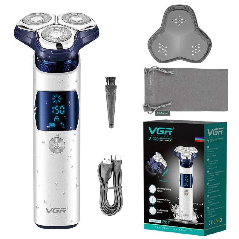 VGR 3D Pro Shaver For Men Washable Beard Rotary Electric Razor Rechargeable Facial Shaving hine Wet Dry USB_voghion.com