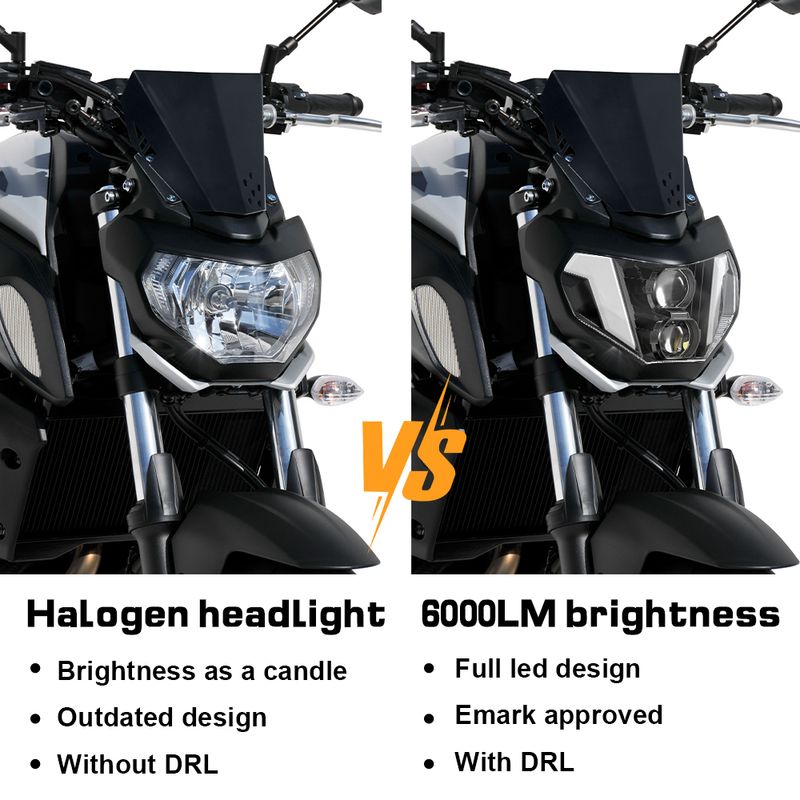 Phare avant à LED homologué E pour moto Yamaha MT-09, MT-07 et FZ-09 (2014-2019) avec feux de jour et feux avant à LED_voghion.com