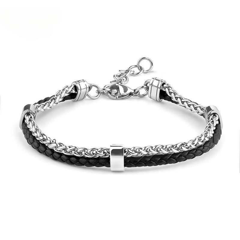 Klassisches doppellagiges Lederseilarmband für Herren, Titanstahl, lichtecht, Ins-Stil, elegant, High-End, Geburtstags-Qixi_voghion.com