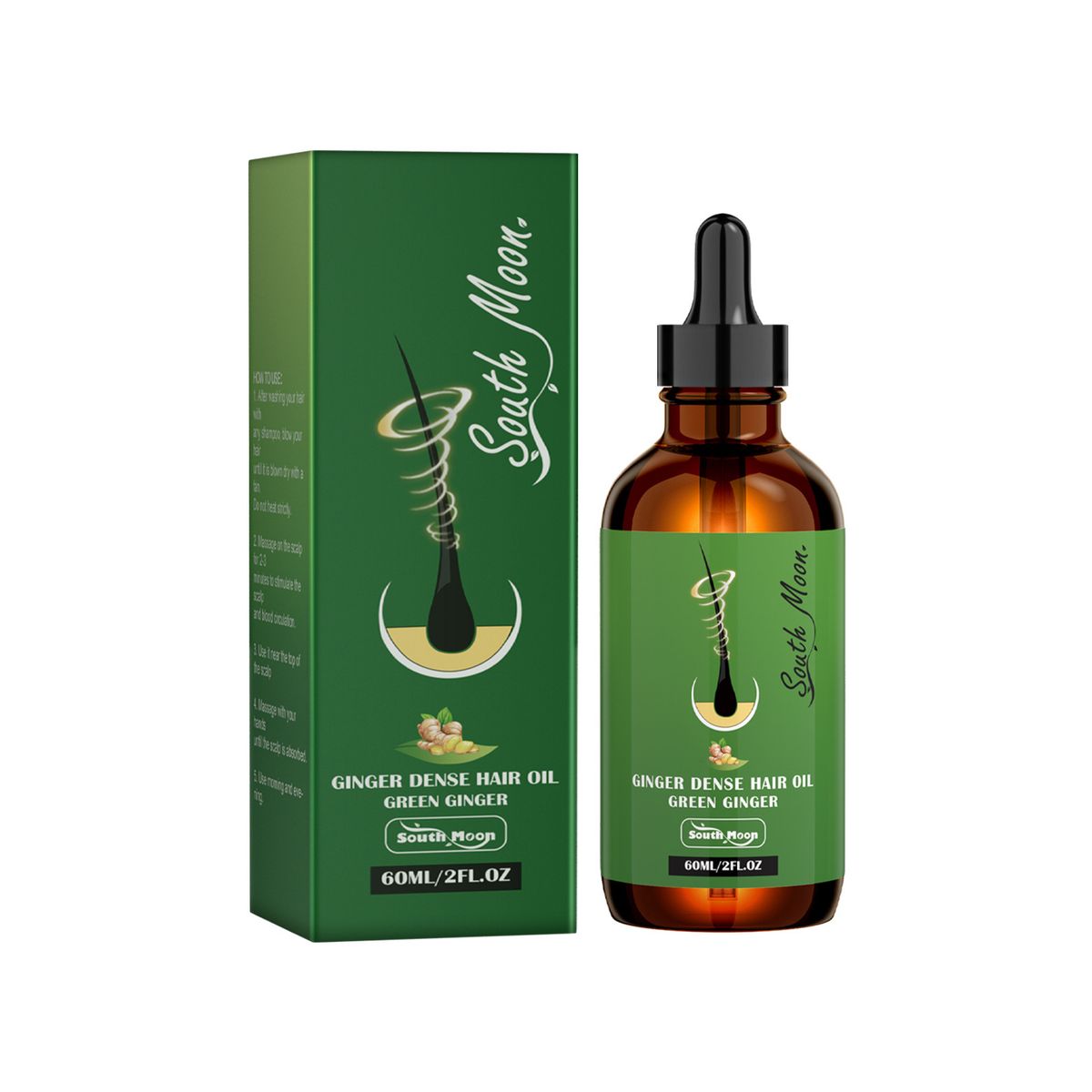 Dienvidmēness ingvera matu biezuma ēteriskā eļļa atjauno sausus, bojātus matus, novērš matu izkrišanu un stiprina matus._voghion.com