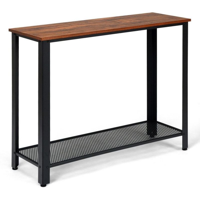 Wood Console Sofa Table With Adjustable Feet And Storage Shelf_voghion.com
