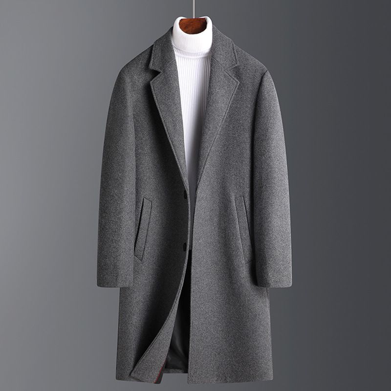 ​Men's Wool Blend Overcoat - Slim Fit Long Coat With Fleece Lining For Winter, Casual Business Style (Gray, Black, Burgundy, Navy, Camel)​_voghion.com