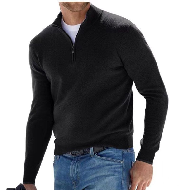 New Spring Season Long Sleeve V-neck Wool Velvet Zipper Men's Casual Top Polo_voghion.com