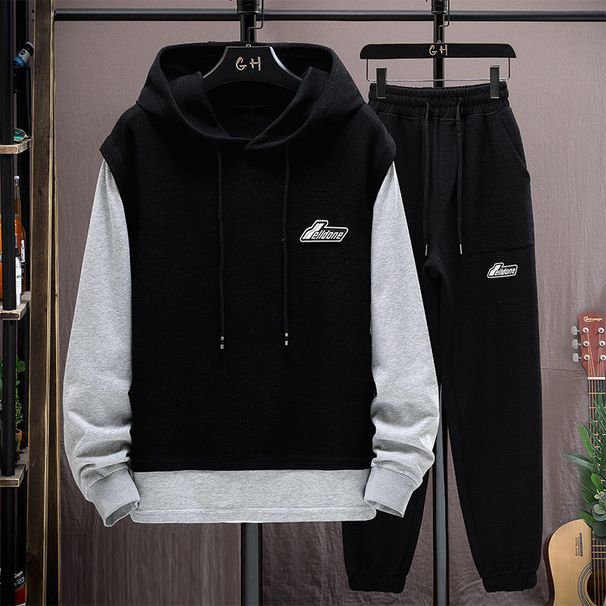 Herretøj Vaffelsweatshirt jakkesæt Herre efterår Casual Løbe Sportstøj Drenge Langærmede bukser Tøjsæt_voghion.com