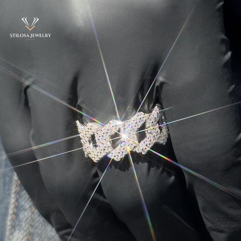 Hot Selling Full Inlay D Color VVS Moissanite Men And Women Double Row Diamond Cuban Chain Ring_voghion.com