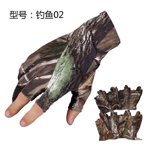 Fabricant en gros de gants de pêche respirants sans doigts camouflage, protection solaire, pour hommes et femmes, en lycra extensible._voghion.com