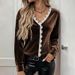 Elegant Vintage Velvet Blouse With V-Neck & Lace Trim - Fall/Winter Boho Chic Shirt For Women, Loose Fit With Puff Sleeves (Brown, S/M/L/Xl)_voghion.com