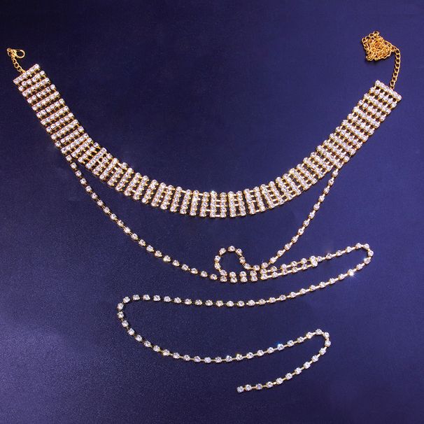 Jewelry Fashion Long Diamond Neck Necklace Women's Shiny Multi-row Diamond Neck Chain choker_voghion.com