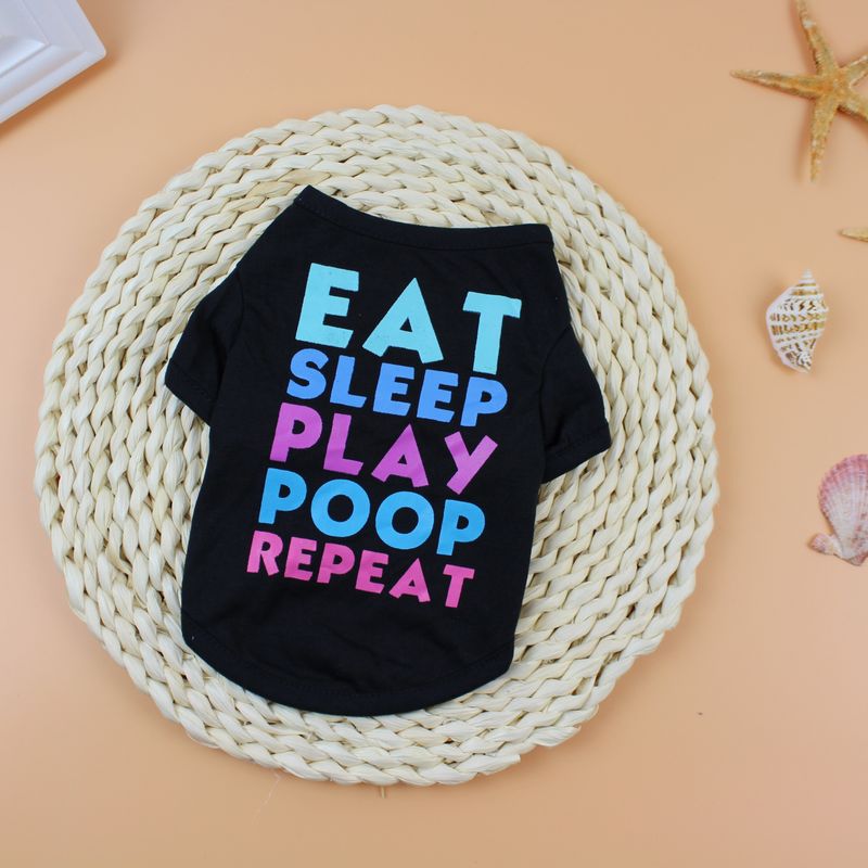 Buntes T-Shirt mit Eat Sleep Play-Aufdruck für Hundewelpen, maschinenwaschbare Kleidung_voghion.com