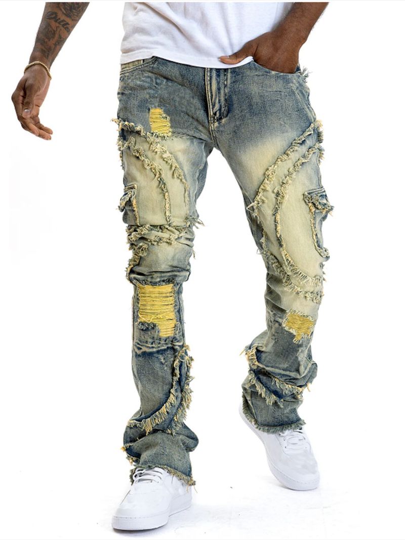 Herreklær 2025 grenseoverskridende europeiske og amerikanske herrebukser med flisete dusk, stretch jeans Ny stil_voghion.com