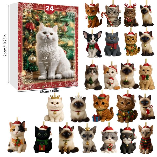 Neu eingetroffen: Der perfekte Adventskalender mit Überraschungsbox für Katzenliebhaber, Weihnachtsbaumschmuck, Acryl-Ornamente_voghion.com