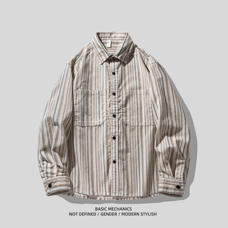 Herrenbekleidung, Vintage-Streifenhemd aus Leinen, entspannte Passform, langärmliges Freizeithemd mit Button-Down-Kragen, atmungsaktiv, leicht, maschinenwaschbar_voghion.com