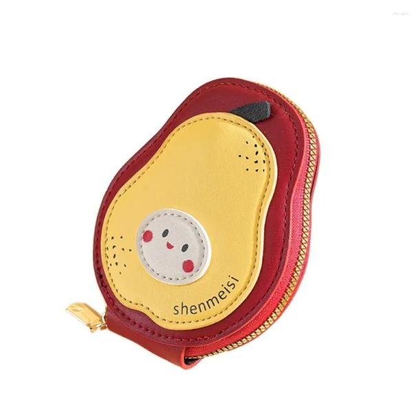 Card Holders Korean Style PU Leather Case Cartoon Pear Shape Slim Multi-slot Large Capacity Zipper Closure_voghion.com