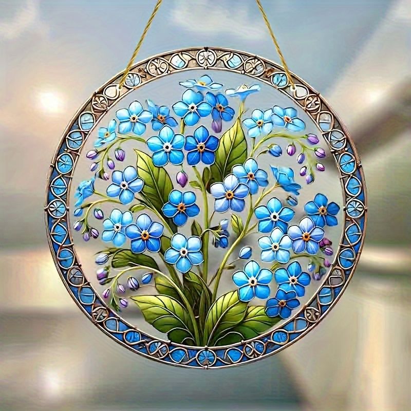 8x8 ιντσών Glam Forget-Me-Not Suncatcher - Ακρυλικό βιτρό τοίχου για υπνοδωμάτιο και σαλόνι - Κομψό δώρο εγκαινίων σπιτιού_voghion.com