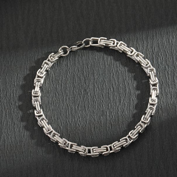 Bracciale da uomo alla moda in acciaio inossidabile nero con fibbia quadrata in titanio e catena intrecciata Hip Hop con chiusura a moschettone_voghion.com
