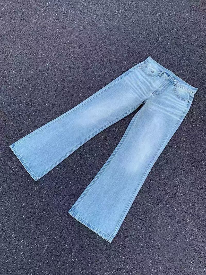 Männerkleeder Nei Äisblo Crèmefaarweg Ausgeklappte Hosen High Street Loose Breetbeen Gewaschen Vintage Jeans Männer_voghion.com