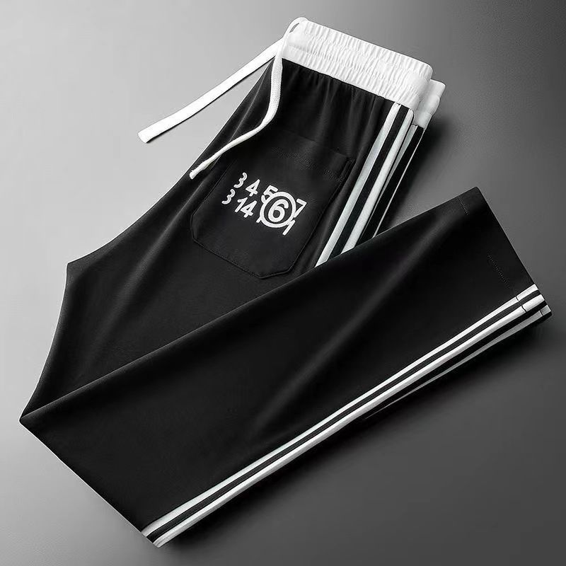 Men's Clothing spring and summer digital embroidery sports pants fashionable contrast color stitching men's straight sweatpants casual pants men_voghion.com