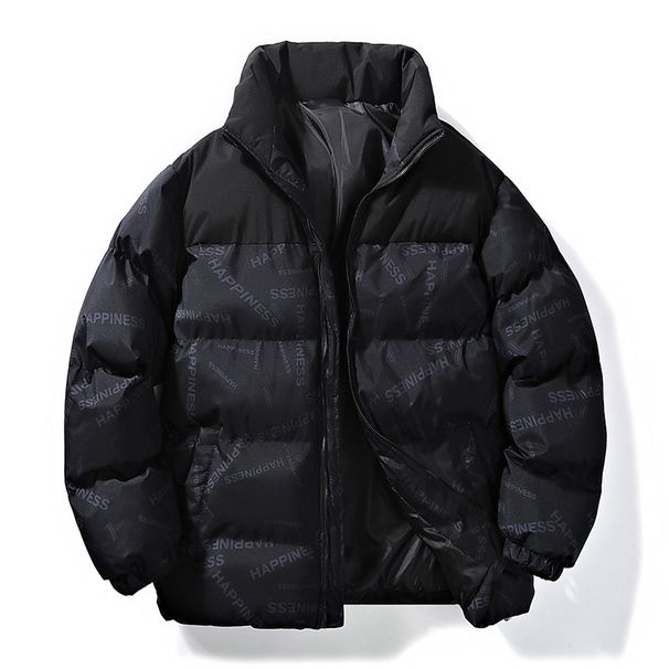 Übergroße Pufferjacke für Unisex – Streetwear-Mantel mit Stehkragen und Farbblock-Buchstabendruck (Thermo-Polyesterfüllung, wintertaugliche Unisex-Mode)_voghion.com