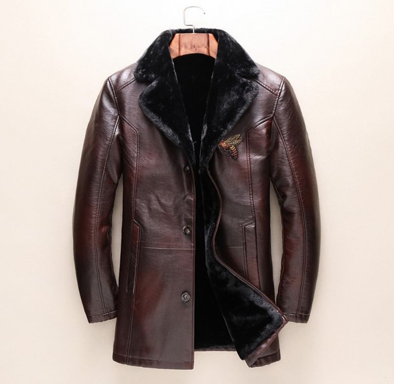 Herrenbekleidung Herbst- und Winterfell PU-Leder Herrenmode Bienenleder hochwertig warm_voghion.com