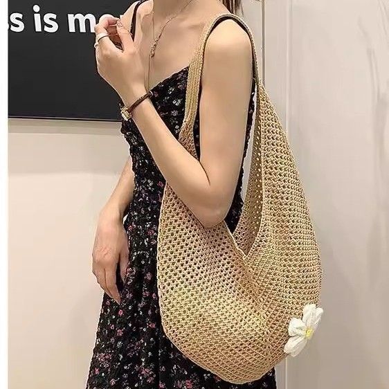 2025 New Summer Lazy Wind Woven Big Bag Women's Popular Underarm Tote Bag Large Capacity Beach_voghion.com