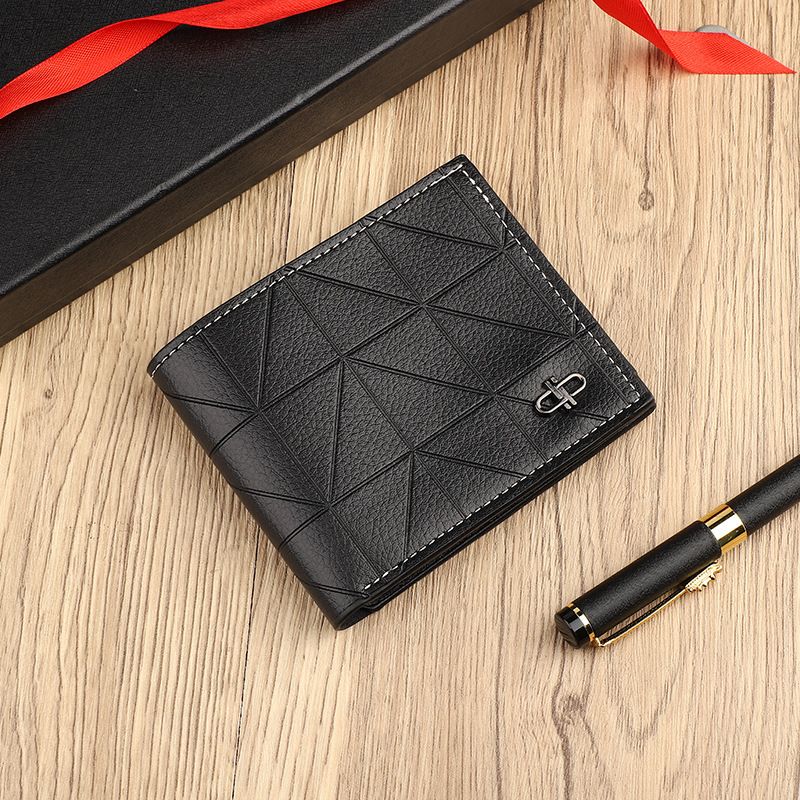 Short Men's Wallet Horizontal Soft Wallet 20% Discount Card Package Embossed Plaid Fashion Coin Purse_voghion.com