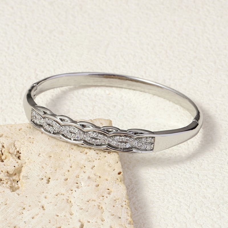 Women's Jewelry Elegant Snake Design Cubic Zirconia Bangle Bracelet With Secure Clasp, Trendy Mesh Pattern For Daily Wear Or Special Occasions_voghion.com