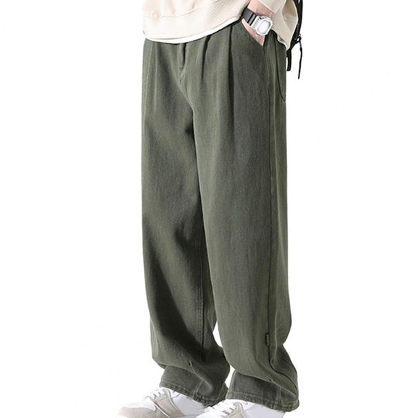 Breathable Wide-leg Men's Work Retro Style Versatile Solid Color Trousers Pants for Men_voghion.com