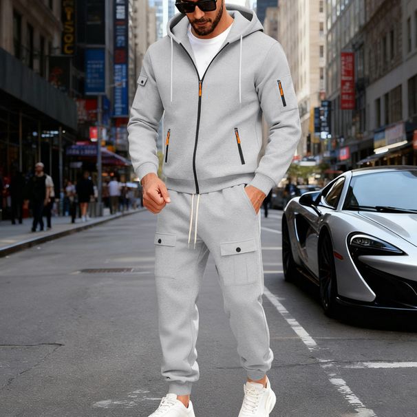 Men's Heavyweight Fleece Hoodie & Jogger Set - Relaxed Fit Workwear Style For Outdoor & Commuting (M-3XL, 5 Colors)_voghion.com