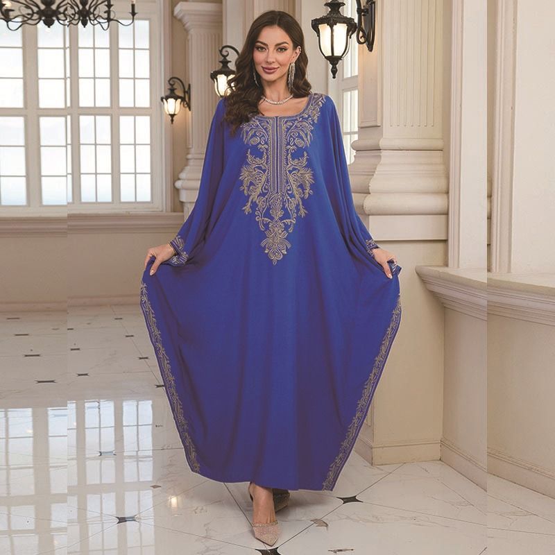 Robe de plage cache-maillot en rayonne pour femme – Kimono bohème brodé avec fentes latérales (taille unique, bleu)_voghion.com