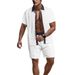 Heren casual veelzijdig revers overhemd met knoopjes in bijpassende kleur korte mouwen korte broek pak_voghion.com