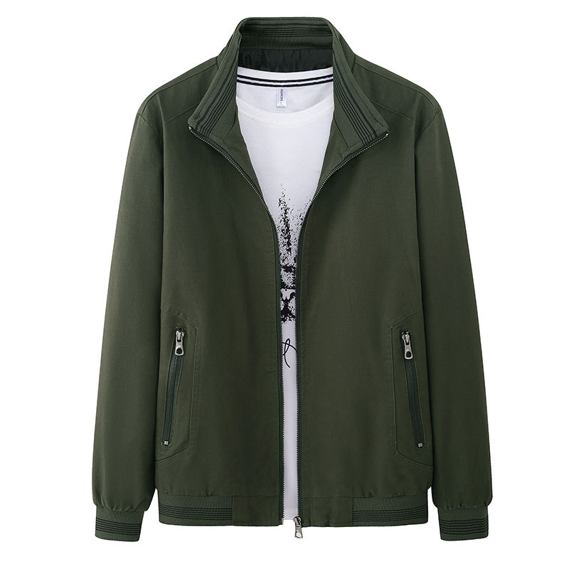 Pure cotton washed jacket men's plus velvet Korean style casual stand-up collar warm men's top spring and autumn thin men's jacket_voghion.com