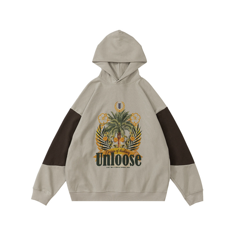 Abbigliamento da uomo #OVDY 2024 Felpa con cappuccio Coconut Tree Splicing stampato Felpe con cappuccio bicolore 390 Giacca neutra pesante_voghion.com